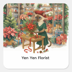 Sticker Carré Fleurs de Noël par Cat Florist