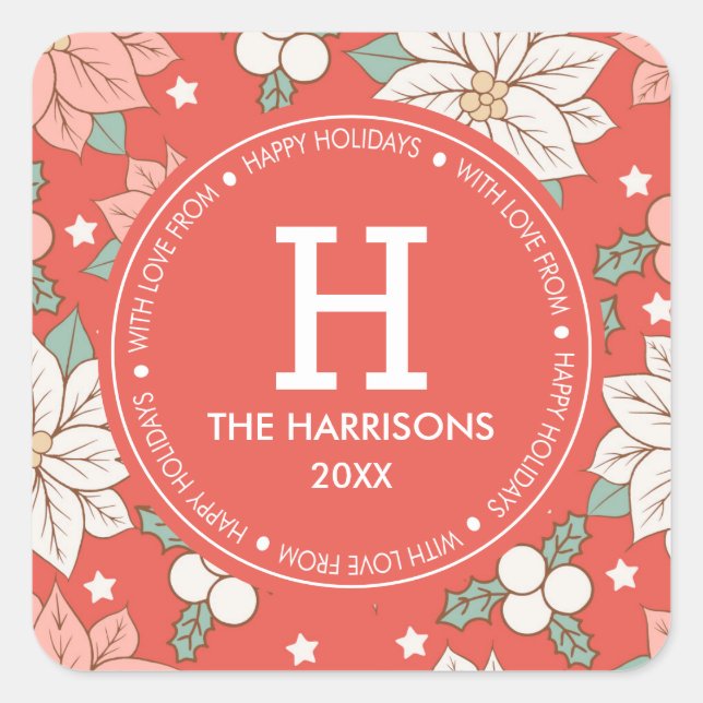 Sticker Carré Fleurs de Noël traditionnelles Fêtes personnalisée (Devant)