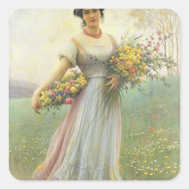 Sticker Carré Fleurs de printemps (Devant)