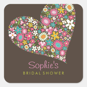 Sticker Carré Fleurs de printemps Amour du coeur Mariage de Fête