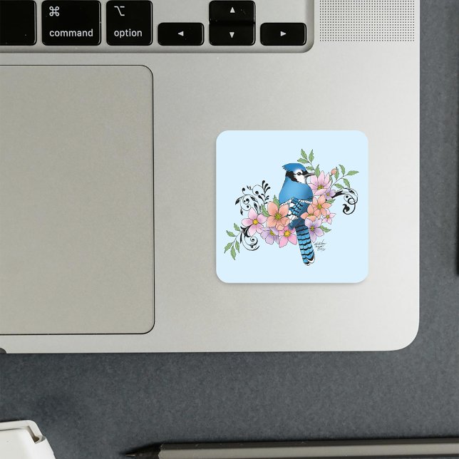 Sticker Carré Fleurs de printemps bleu Jay (Créateur téléchargé)