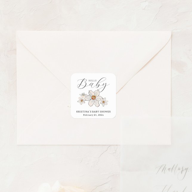 Sticker Carré Fleurs de printemps Bonjour Baby shower papier Nap (Créateur téléchargé)