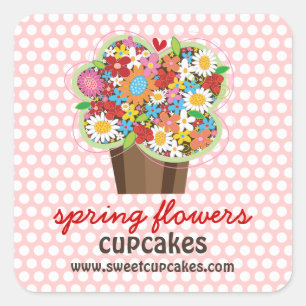 Sticker Carré Fleurs de printemps de Cupcake sucré Whimsical Flo