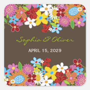 Sticker Carré Fleurs de printemps Jardin Whimsical Mariage Faveu
