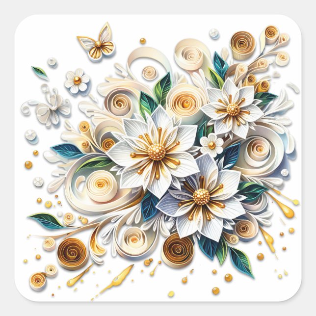 Sticker Carré Fleurs de recouvrement de papier élégantes (Devant)