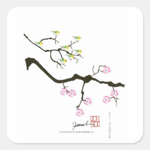 Sticker Carré fleurs de Sakura avec des oiseaux, fernandes