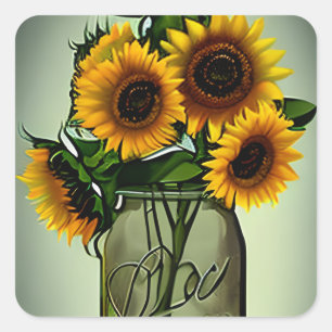 Sticker Carré Fleurs de soleil dans l'Art numérique de pot de ve