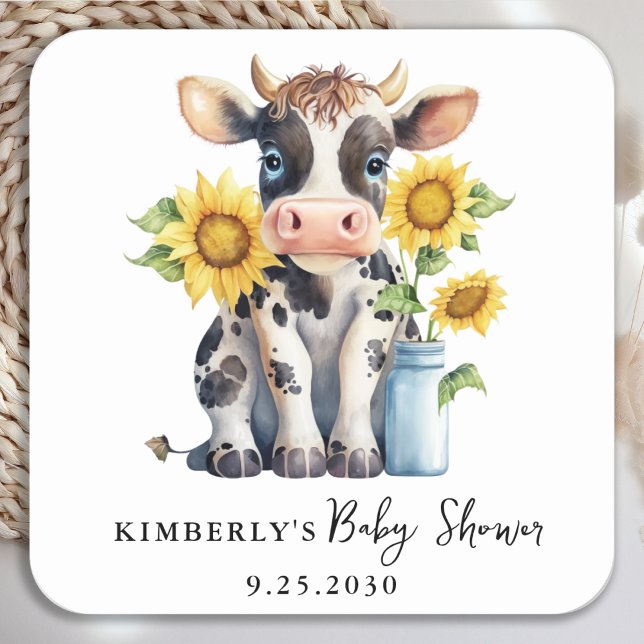 Sticker Carré Fleurs de soleil de vache mignonne Moderne Baby sh (Créateur téléchargé)