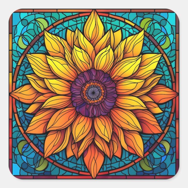 Sticker Carré Fleurs de Tournesol étonnantes en verre (Devant)