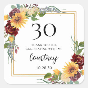 Sticker Carré Fleurs de tournesol pour remerciements de 30e anni