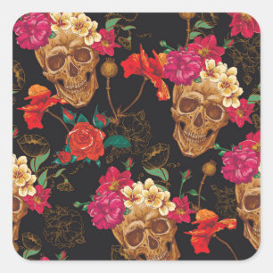Sticker Carré Fleurs du crâne : Arrière - plan foncé sans coutur
