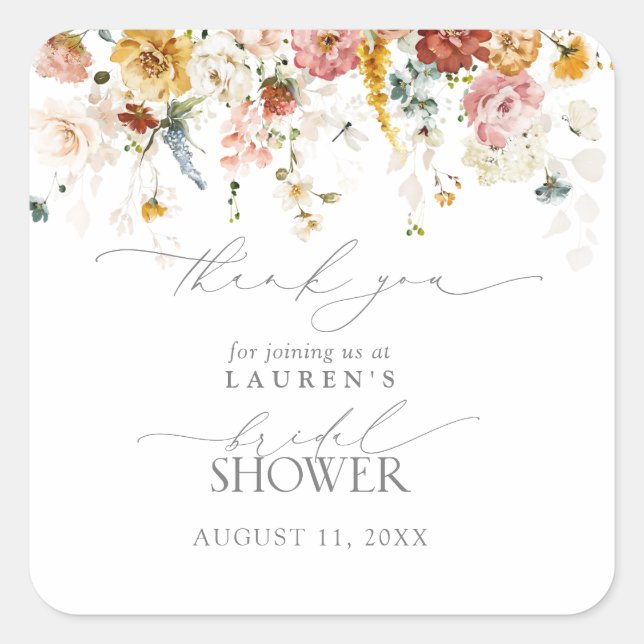Sticker Carré Fleurs du jardin Aquarelle Fête des mariées Merci (Devant)