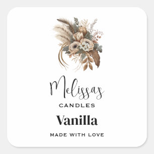 Sticker Carré Fleurs Élégantes Feuillage et plumes Candle Craft