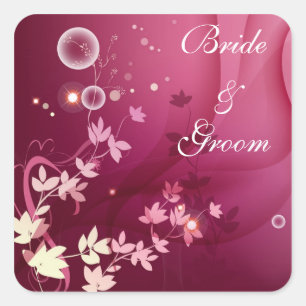 STICKER CARRÉ FLEURS ET BÂTIMENTS EN COULEUR VIN ENVELOPPE LES B