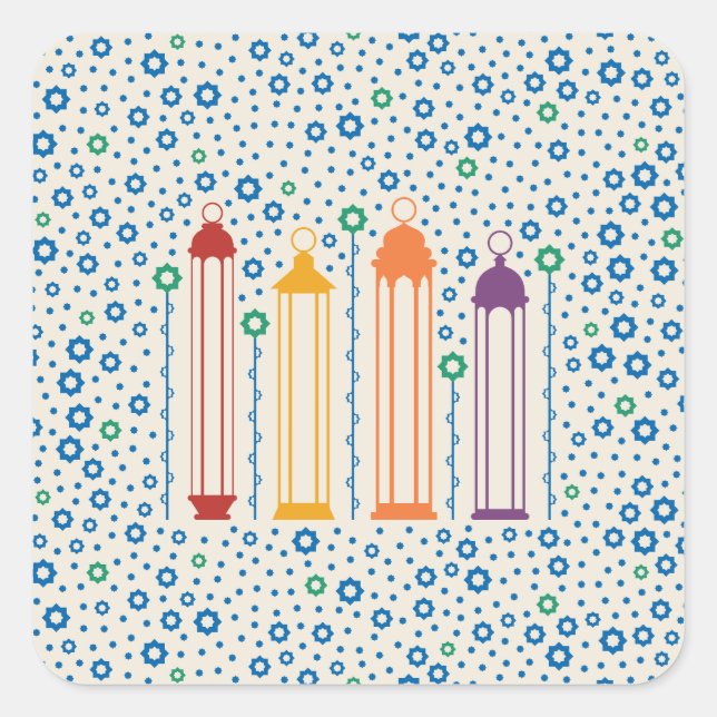 Sticker Carré Fleurs et lanternes (Devant)