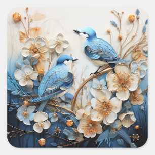 Sticker Carré Fleurs et Oiseaux