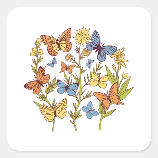 Sticker Carré Fleurs et papillons (Devant)
