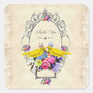 Sticker Carré Fleurs, Floral, Jardin, Printemps, Nature, Plante