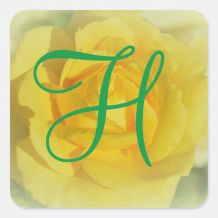 Sticker Carré Fleurs florales 3d Monogramme Rose jaune