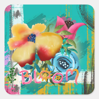 Sticker Carré Fleurs florales de printemps BLOOM peintes à la ma