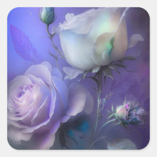 Sticker Carré Fleurs Iridescentes Violet Pastel Joli