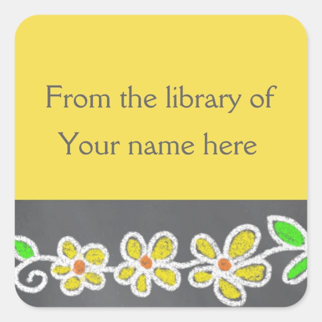 Sticker Carré Fleurs Jaunes De La Bibliothèque De Plaques (Devant)