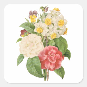 Sticker Carré Fleurs jonquilles de Camelia vintage Florale par R