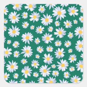 Sticker Carré Fleurs marguerites blanches de classe design botan