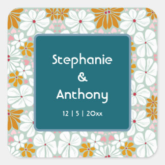 Sticker Carré Fleurs mariages Retro Super les années 70 Boho