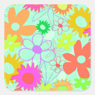 Sticker Carré Fleurs mixtes