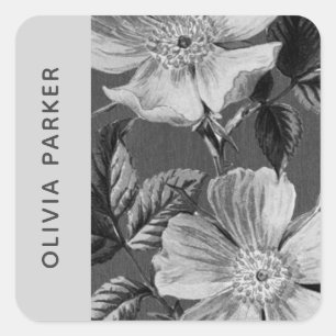 Sticker Carré Fleurs monochromatiques grises Sceau d'enveloppe f