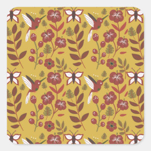 Sticker Carré Fleurs motifs florales sans soudure, papillon, rou