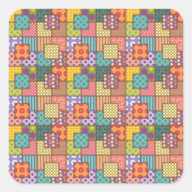 Sticker Carré Fleurs Motifs Patchwork Polka Dot Stripe (Devant)