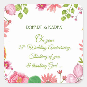 Sticker Carré Fleurs pour les 35 ans de mariage religieux