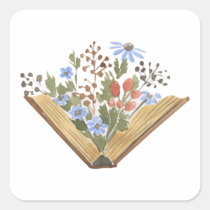 Sticker Carré Fleurs poussant à partir d'un livre