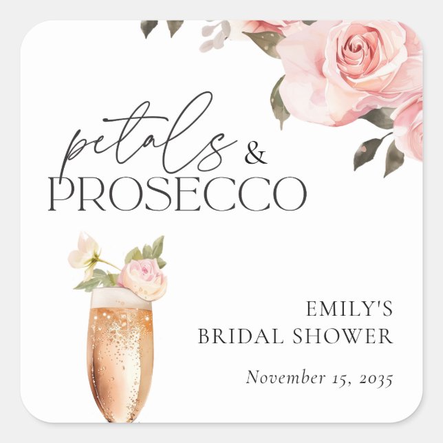 Sticker Carré Fleurs & Prosecco Floral Bridal Shower (Devant)