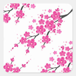 Sticker Carré Fleurs roses de fleur d'aquarelle