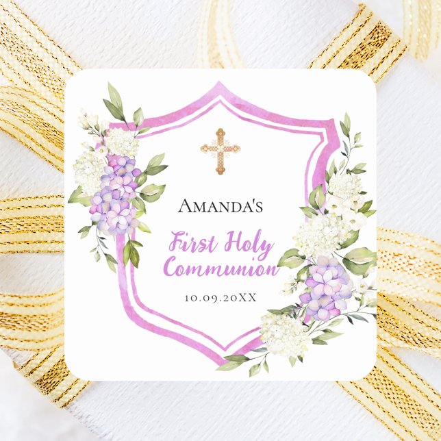 Sticker Carré Fleurs roses de la première communion (Créateur téléchargé)