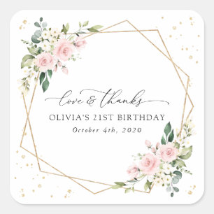 Sticker Carré Fleurs roses, Fleurs blanches, Verdure, Anniversai