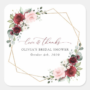 Sticker Carré Fleurs Rouges Bourgogne, Fleurs Roses, Fête des ma