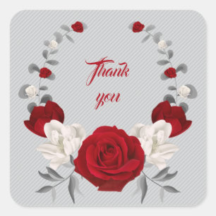 Sticker Carré fleurs rouges et blanches gris feuille couronne me