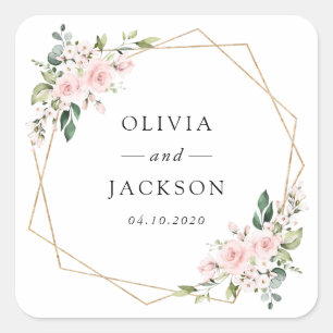 Sticker Carré Fleurs Rouges, Fleurs Roses, Verdure, Mariage