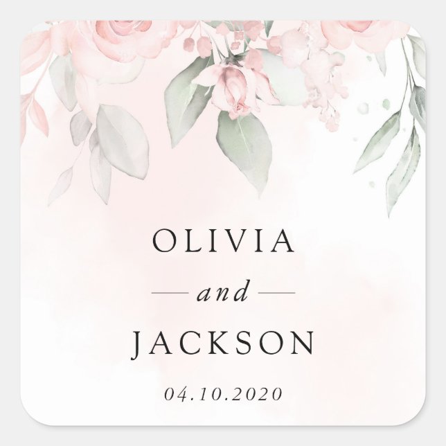 Sticker Carré Fleurs Rouges, Fleurs Roses, Verdure, Mariage (Devant)