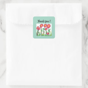 Sticker Carré Fleurs rouges mignonnes