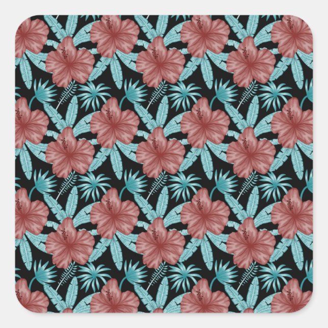 Sticker Carré Fleurs rouges tropicales sans coutures motif et fe (Devant)