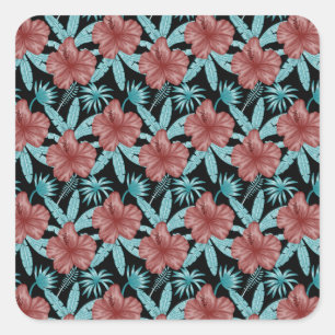 Sticker Carré Fleurs rouges tropicales sans coutures motif et fe