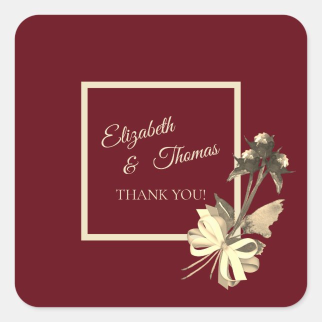 Sticker Carré Fleurs rousses rousses d'automne Merci Mariage d'a (Devant)