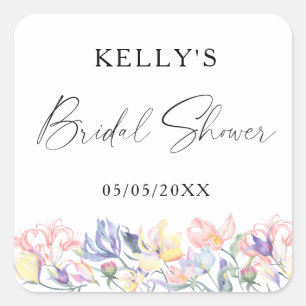Sticker Carré Fleurs sauvages à l'aquarelle - Baby shower de mar
