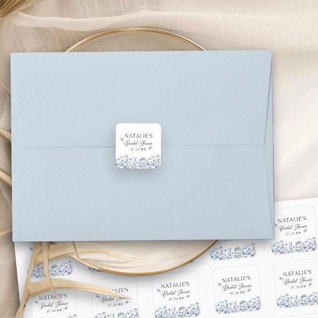 Sticker Carré Fleurs Sauvages Bleues Délicate Douceur Florale (Floral stickers from my Blue Wildflower Bridal Shower Collection)