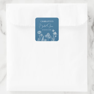 Sticker Carré Fleurs Sauvages Bleues Floral Esquisse